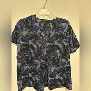 Rafaella Blue and Black Tropical Leaf Shirt
